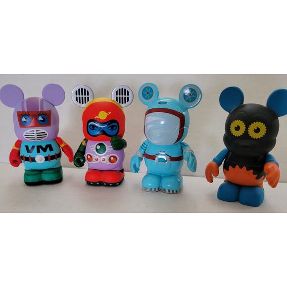 Set 4 Disney 3" Vinylmation TomorrowLand Astronaut Robot Series Urban Gears Bear - Picture 1 of 7
